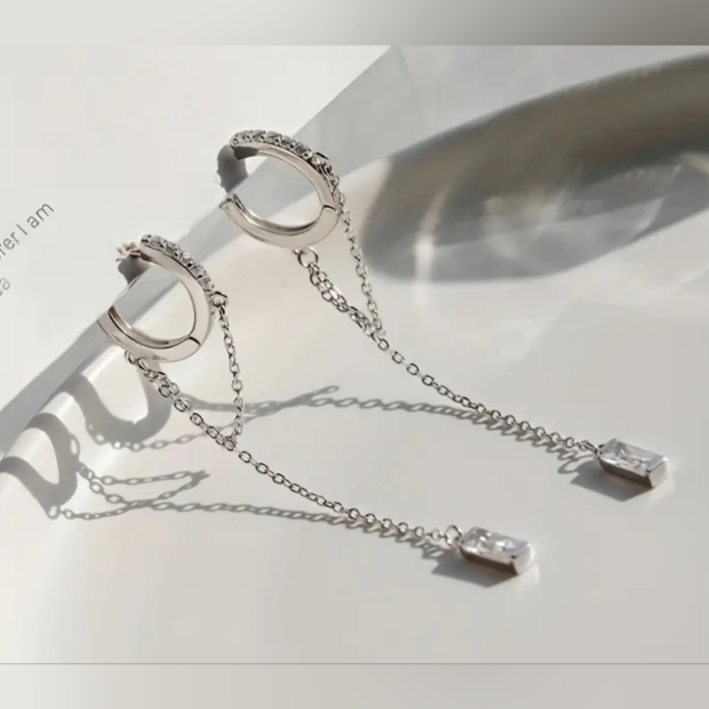 Chic Silver Drop Earrings with Crystal Accents!